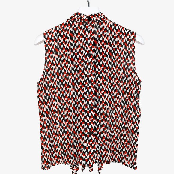 Marni Red Black Geometric Silk Ruffle Blouse - Picture 2 of 11